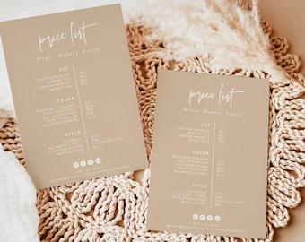 Boho Small Business Price List Template, Beauty Price List, Modern Salon Price List, Editable Pricing Sheet Template, Spa Price List