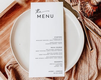 Menu de mariage minimaliste | Menu de dîner de mariage moderne | Menu de repas de mariage | Menu de mariage simple | Menu Mangeons | Modèle modifiable | M9