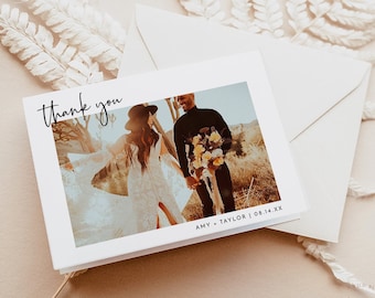 Photo Thank You Card, Folded Thank You Card, Modern Minimalist Wedding Thank You Card, Boho Thank You Card, Editable Template, M2