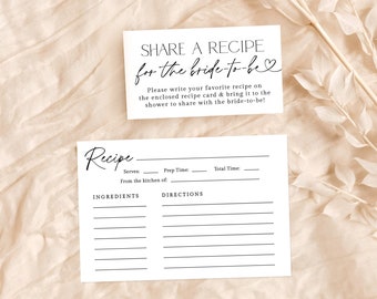Minimalist Recipe Card Template, Bridal Shower Insert, Boho, Request, Instant Download, Editable Template, M0