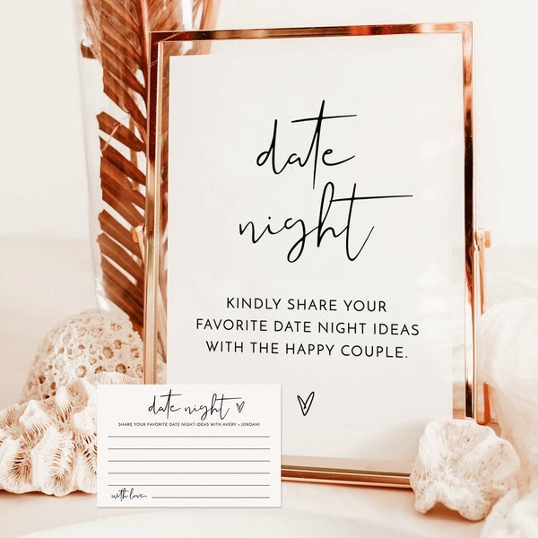 Date Night Ideas Sign | Modern Date Night Ideas Card | Boho Bridal Shower | Minimalist Bridal Shower | Date Night Card Template | M4