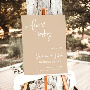 Modern Gender Reveal Welcome Sign, Beige Gender Reveal Poster, Gender Neutral Welcome Sign, Boho Welcome Sign, BM1