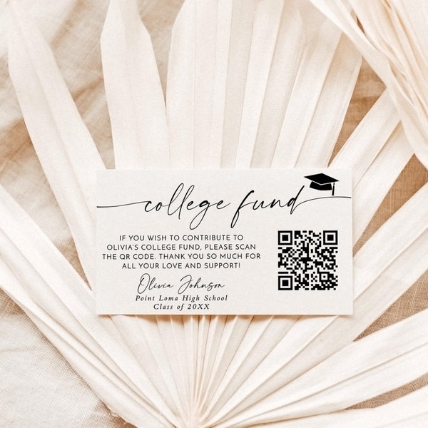 College Fund Card | QR Code College Fund Graduation | College Fund Graduation Card | Modern Minimalist Graduation | Editable Template M9