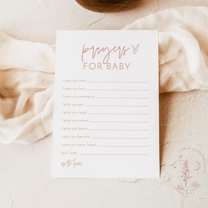 Tarjeta de oraciones para bebé, baby shower en color rosa pálido, buenos deseos para el bebé, baby shower rosa, recuerdo para bebé, baby shower de niña, BM1