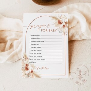 Carte de prières pour bébé, baby shower bohème, baby shower en terre cuite, baby shower de fille minimaliste, souhaits pour bébé, souvenir de bébé, A2