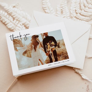 Photo Thank You Card | Folded Thank You Card | Modern Minimalist Wedding Thank You Card | Boho Thank You Card | Editable Template | M2