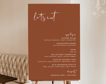 Modern Minimalist Dinner Menu Sign, Terracotta Food Menu Template, Burnt Orange Wedding Sign, Dinner Menu Poster, Let's Eat Sign, T2