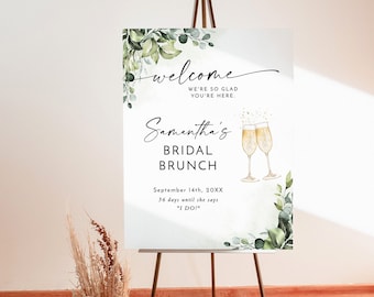 Boho Bridal Brunch Shower Welcome Sign, Greenery Poster, Brunch and Bubbly, Instant Download, Editable Template, E1