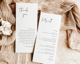 Minimalist Menu + Thank You Letter Template | Wedding Napkin Note | Wedding Menu Thank You | Modern Place Setting Thank You | M4