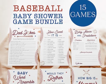 Baseball Baby Shower Games, Boy Bundle, Little Slugger, Blue, Instant Download, Editable Template, R2