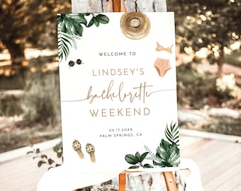 Bachelorette Welcome Poster Template, Tropical Bachelorette Party, Beach Bachelorette Party Sign, Editable Instant Download, P3