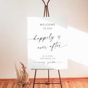 Minimalist Wedding Welcome Sign, Welcome Happily Ever After, Modern Wedding Welcome Sign, Wedding Welcome Poster, Editable Template, M9