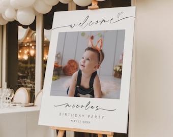 Photo Birthday Party Welcome Sign | Custom Name Milestone Poster | Printed & Shipped