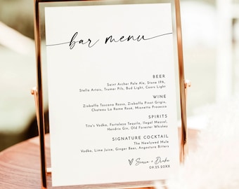 Minimalist Wedding Bar Menu, Modern Minimalist Bar Menu Sign, Wedding Drink Sign, Minimalist Drink Menu, Editable Template, M9