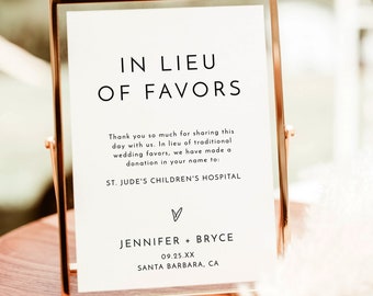 In Lieu of Favors Sign | Minimalist In Lieu of Favors Sign | Modern Minimalist Wedding | Charity Donation Sign | Editable Template | M3