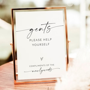 Gents Bathroom Sign Template, Wedding Bathroom Basket Sign, Mens Room Sign, Wedding Bathroom Sign, Modern Minimalist Wedding, M9