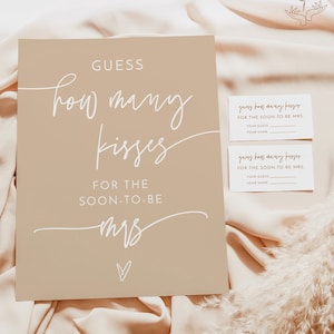 Boho Guess How Many Kisses For The Soon To Be Mrs, Beige Bridal Shower Game, Printable Candy Game, Minimal Bridal Shower Game, BM1