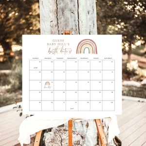 Rainbow Baby Due Date Calendar Game, Baby Prediction Due Date Game, Gender Neutral Shower, Guess Baby's Birth Date Poster Template RB1