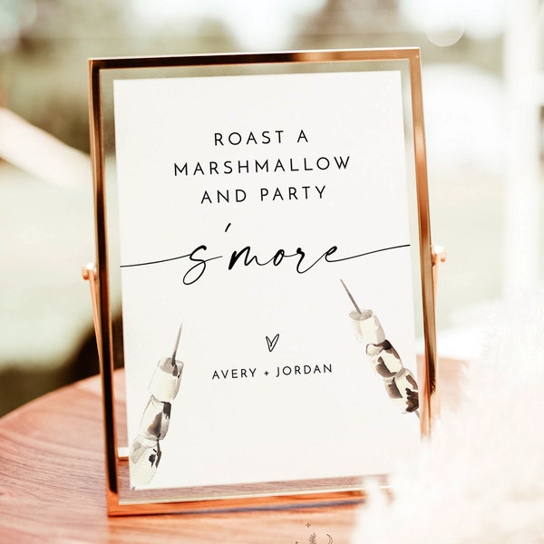 S'more Wedding Sign, Roast A Marshmallow and Party S'more Sign, S'more Station, Smore Bar Sign, Modern Minimalist Wedding Sign, M9