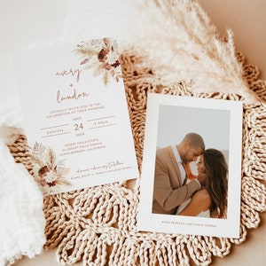 Boho Wedding Invitation Template, Wedding Invite, Terracotta Wedding Invite, Pampas Grass, Desert Wedding, Rust Wedding Invite A4
