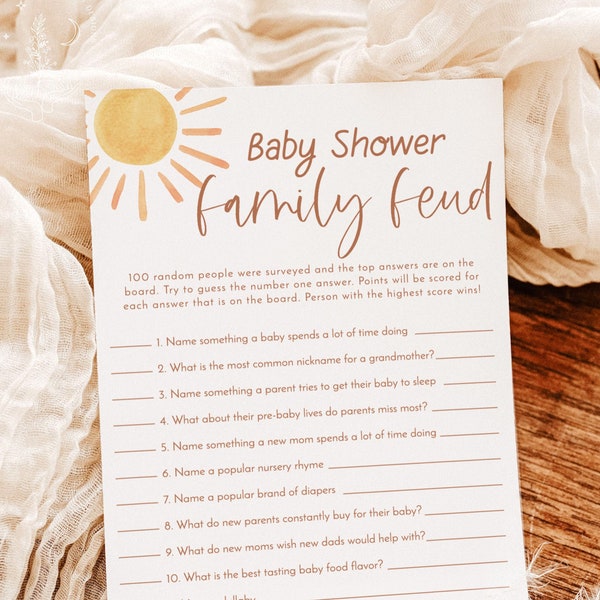 Baby Family Feud Game | Baby Shower Game | Sunshine Baby Shower | Sun Baby Shower Game | Gender Neutral | Editable Template | S2