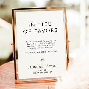 In Lieu of Favors Sign | Minimalist In Lieu of Favors Sign | Modern Minimalist Wedding | Charity Donation Sign | Editable Template | M3