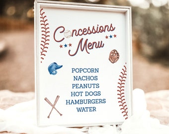 Honkbal baby shower teken, concessie stand menu, baby shower menu, honkbal verjaardagsfeestje menu, sport verjaardagsfeestje teken, R2