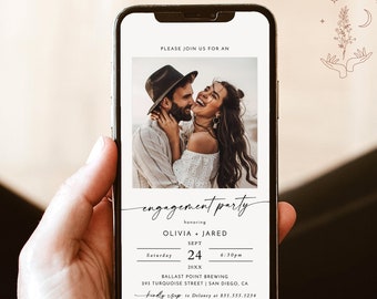 Minimalist Engagement Party Evite, Couples Shower Invite, Modern, Electronic Text, Instant Download, Editable Template, M9
