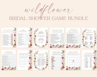 Wildflower Bridal Shower Game Bundle, Boho Games, Spring Flowers, Brunch, Editable, Instant Download, Editable Template, W1