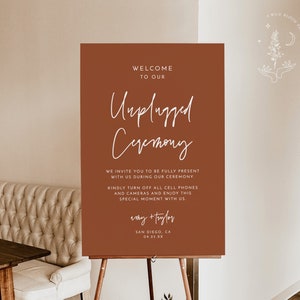 Minimalist Unplugged Ceremony Wedding Sign, Terracotta Unplugged Ceremony Sign, Burnt Orange Elegant Wedding Sign, Editable Template, T9