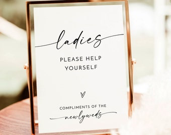 Ladies Bathroom Sign Template, Wedding Basket, Room, Modern Minimalist, Instant Download, Editable Template, M9
