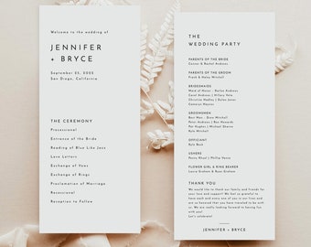 May include: A wedding invitation suite with a minimalist design. The invitation features the names Jennifer and Bryce, the wedding date, and the location. The second card lists the wedding party and includes a thank you message.