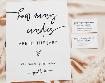 Guess How Many Candies Are in the Jar Game, Gender Neutral Baby Shower, Boho, Modern, Instant Download, Editable Template, M8