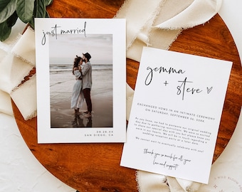 Photo Wedding Announcement, Elopement, We Got Married, Private Invite, Minimalist Card, Instant Download, Editable Template