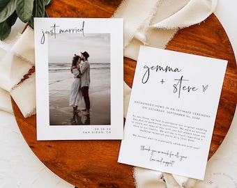 Photo Wedding Announcement | Photo Elopement Announcement | We Got Married | Private Wedding Invite | Minimalist Elopement Card