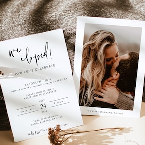 Editable Elopement Party Invite Template , Minimal Casual Reception , Minimalist Modern Reception Invitation , Printable Instant Download