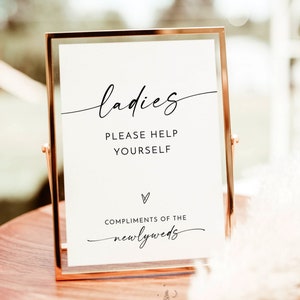 Ladies Bathroom Sign Template | Wedding Bathroom Basket Sign | Ladies Room Sign | Wedding Bathroom Sign | Modern Minimalist Wedding | M9