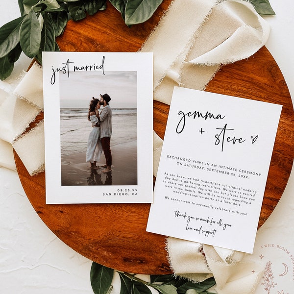 Photo Wedding Announcement , Photo Elopement Announcement , We Got Married , Private Wedding Invite , Minimalist Elopement Card