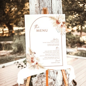Boho Wedding Menu Poster, Dinner Menu Poster, Modern Minimalist Dinner Menu Sign, Terracotta Blush Food Menu, Editable Template A2