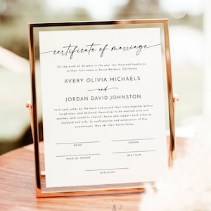 Heiratsurkunde Vorlage, Minimalistische Hochzeitsurkunde, Hochzeitsandenken, Druckbare Heiratsurkunde Bearbeitbare Vorlage, M9