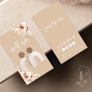 Kaartsjabloon boho-oorbel, pampagrasoorbelkaarten, boho-oorbelhouder, displaykaart aangepaste sieraden, oorbeltags, A2