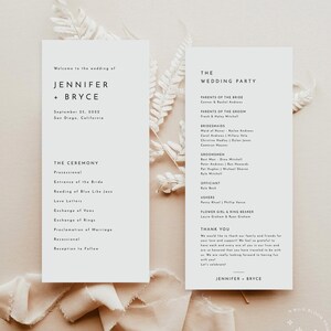 Minimalist Wedding Program Template, Printable Order of Service, Editable Wedding Program, Modern Minimalist Wedding Program