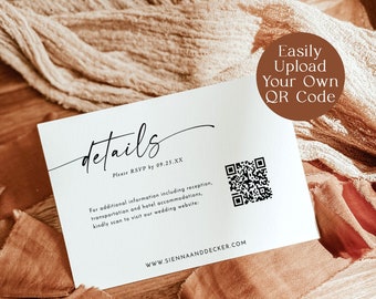 QR Code Details Card, Modern Wedding, Minimalist Insert, RSVP Online, Editable Invitation, Instant Download, Editable Template, M9