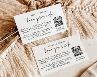 Modern Wedding Cash Card | Minimalist Wedding | Honeymoon Fund Card Template | Honeymoon Wish Insert | Honeymoon Wish QR Code Card | M4