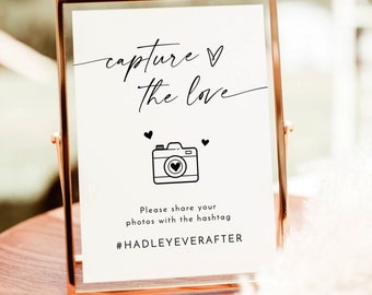 Minimalist Wedding Photo Sign, Capture the Love Sign, Modern Minimalist Wedding Hashtag Sign, Wedding Social Media Hashtag Sign, M9