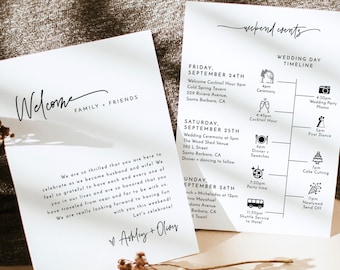Minimalist Wedding Timeline Template, Modern Events, Itinerary, Welcome Bag, Instant Download, Editable Schedule, M8