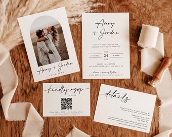 Minimalist Wedding Invitation Template, Modern Wedding Invite, Boho Wedding Invitation, Photo Wedding Invitation, Editable Template M5