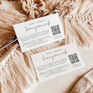 Modern Wedding Cash Card, Minimalist Wedding, Honeymoon Fund Card Template, Honeymoon Wish Insert, Honeymoon Wish QR Code Card, M4