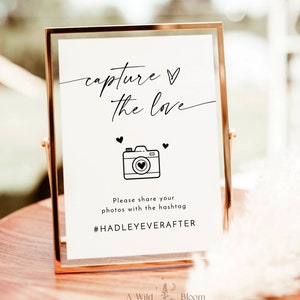 Minimalist Wedding Photo Sign | Capture the Love Sign | Modern Minimalist Wedding Hashtag Sign | Wedding Social Media Hashtag Sign | M9