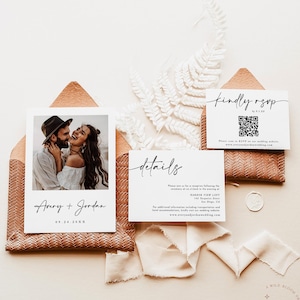 Minimalist Wedding Invitation Template, Modern Wedding Invite, Boho Wedding Invitation, Photo Wedding Invitation, Editable Template M5